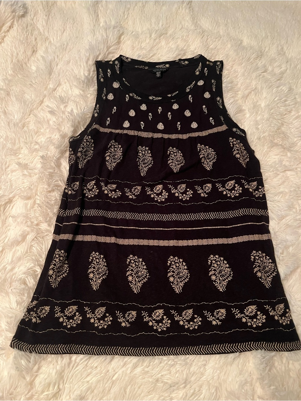 Lucky Brand Black Tank Top with Cream Floral Print